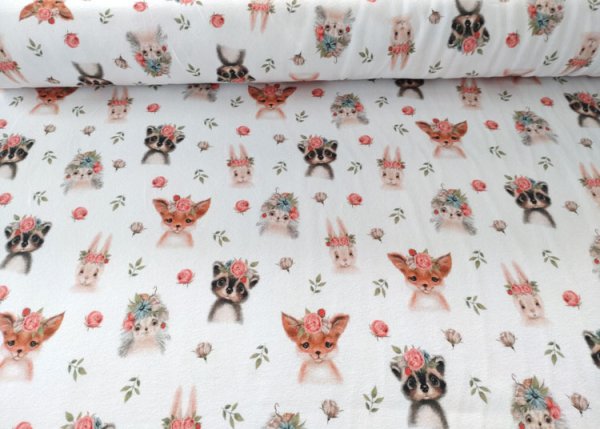 Luna Biostoff Jersey mit Waldtieren und Blumenkränzen Boho Stil